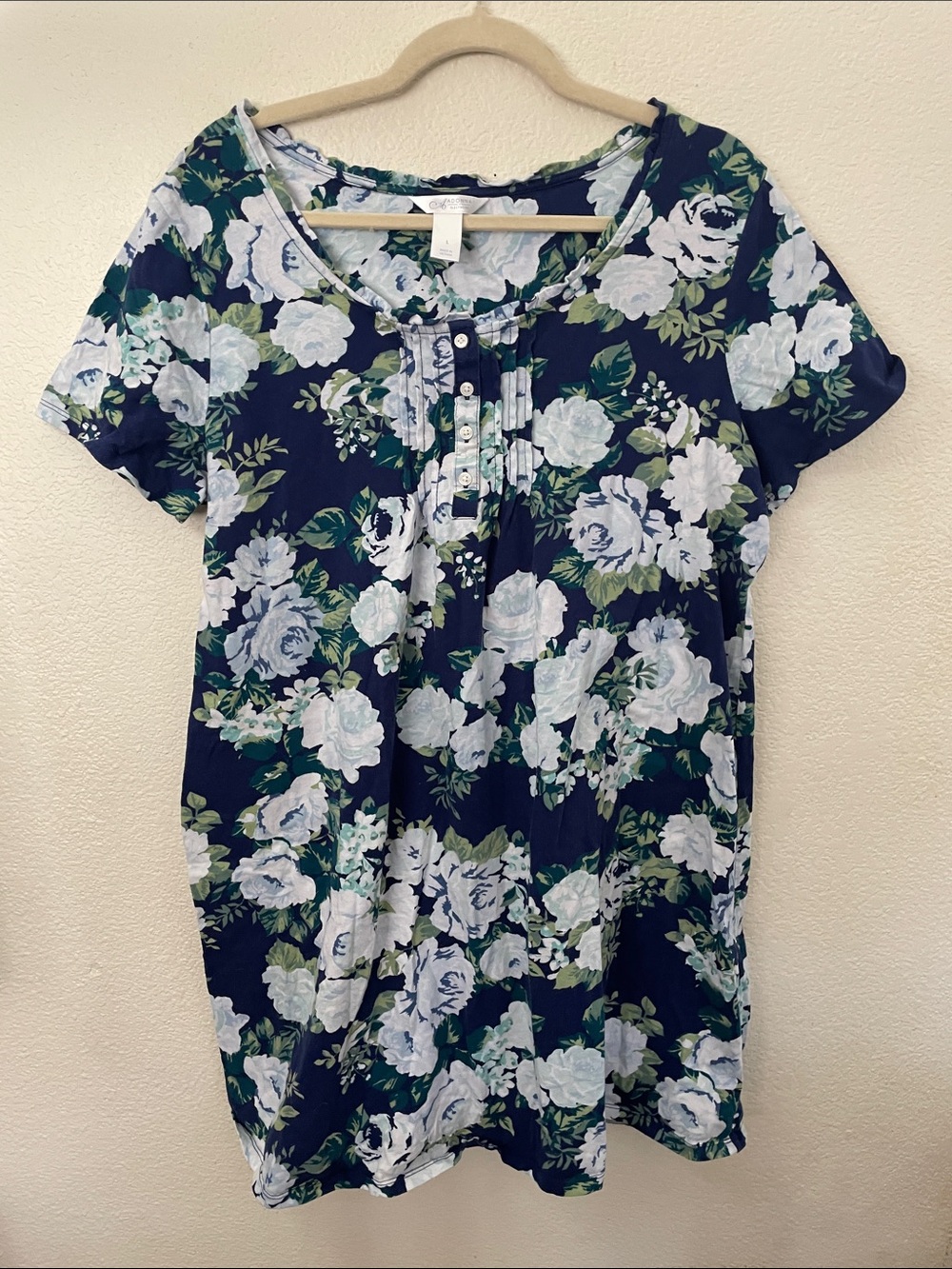 Adonna Navy Blue white Floral 100% cotton L sleepwear